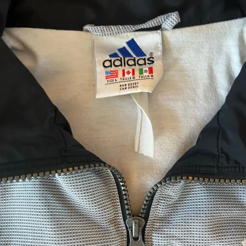 Vintage 90s Adidas Colorblock Windbreaker Jacket - Grey/Black - Large